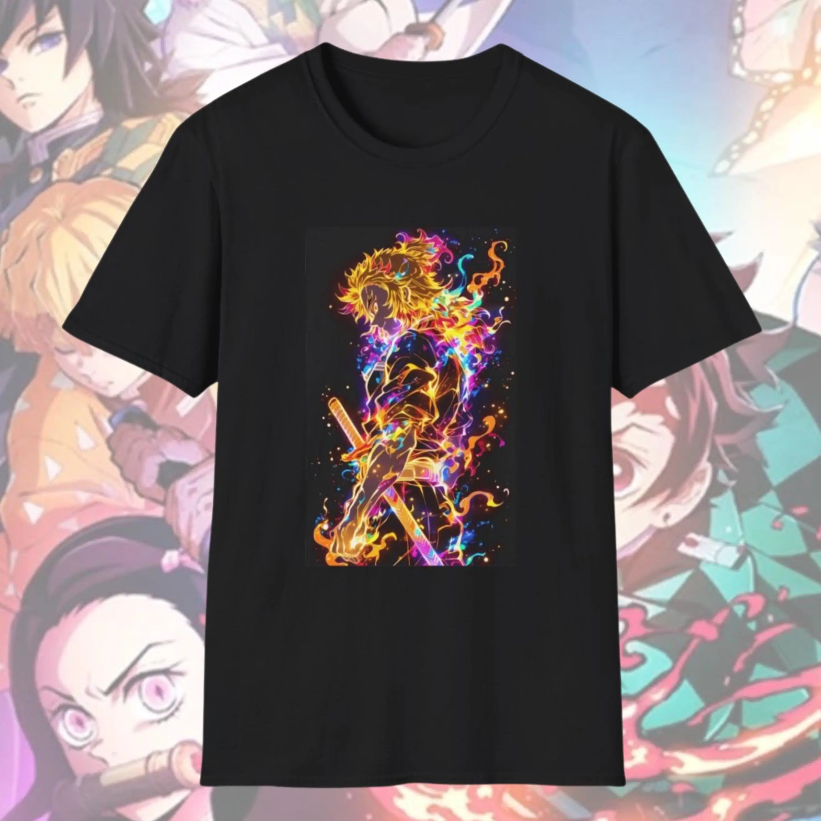 2026 Neujahr Devil Killer T-Shirt Kyojuro Rengoku Manga-Muster T-Shirt Devil Killer Merch Anime T Anime Retro Herren T-Shirt