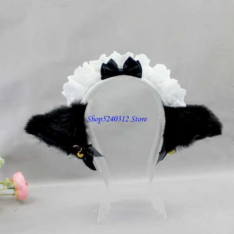 634C اليدوية أفخم القطط آذان Headbands Fauxs الفراء الذيل لجميع القديسين تأثيري ملابس تنكرية للحفلات اكسسوارات للأطفال الكبار #4