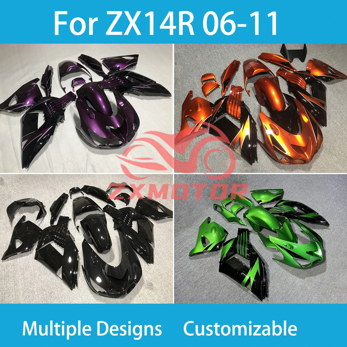 ZX14R 2006-2010 2011 Injection Fairings for Kawasaki ZX-14R 06 07 08 09 10 11  ZZR1400 Motorcycle ZXMT Painted Fairing Kit