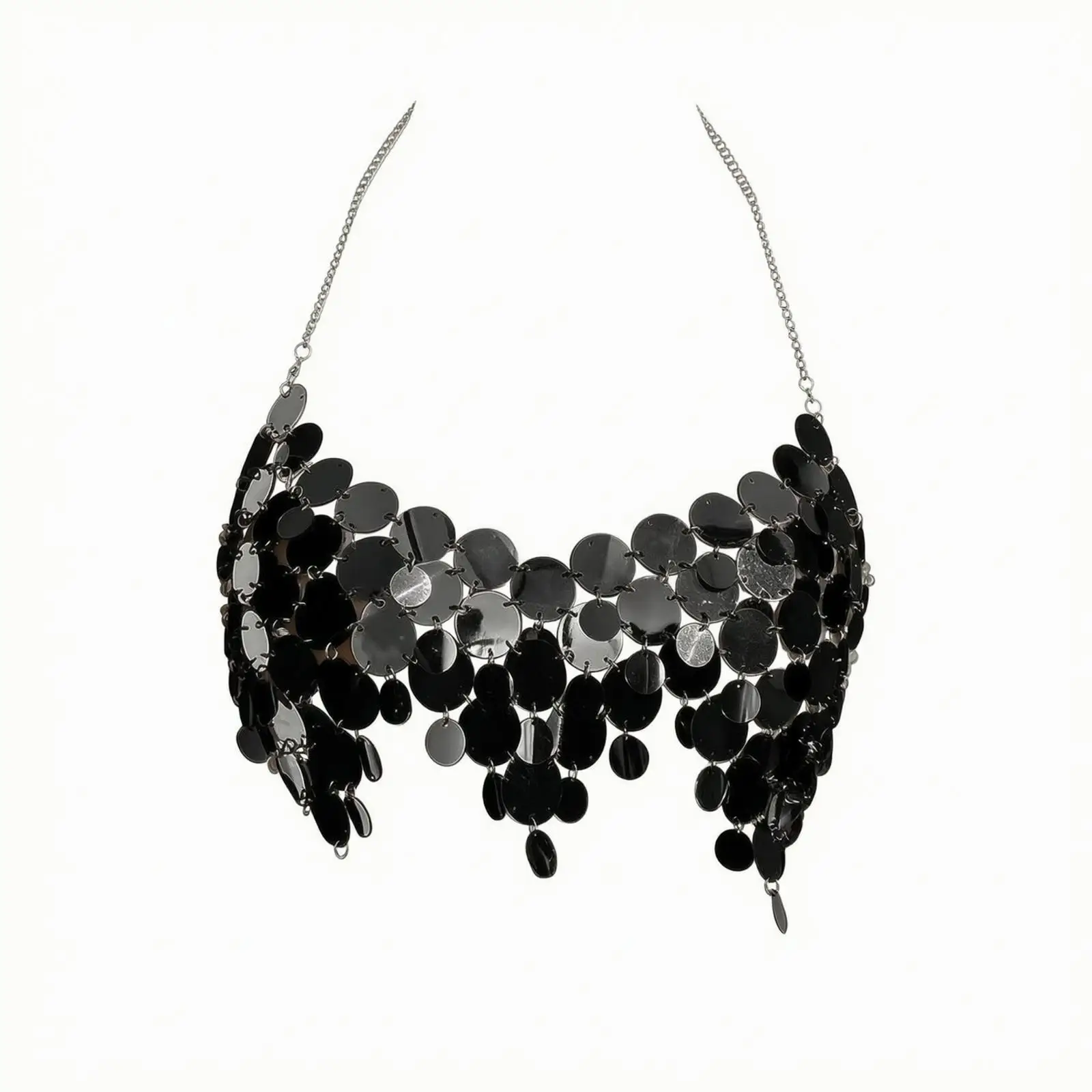 Women Sequin Chain Halter Vest Sleeveless Top Acrylic Reflective Discs Party Nightlife Backless Fitted Shirt