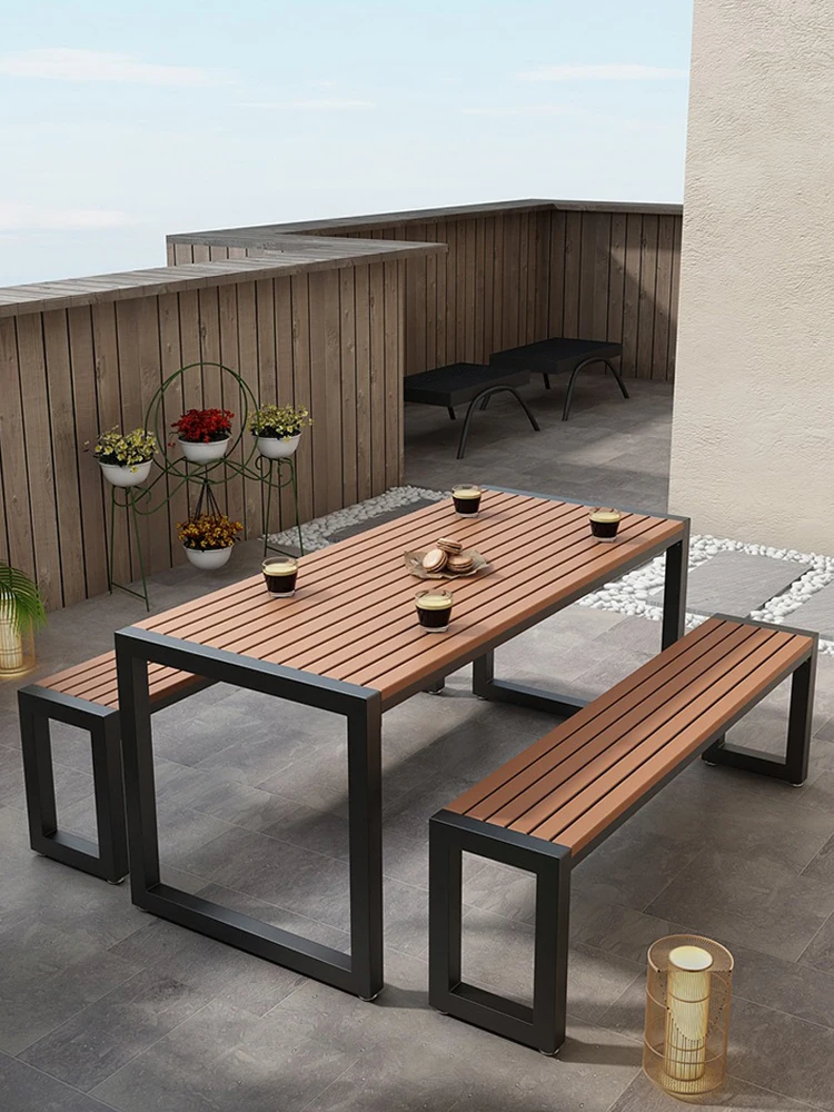 Outdoor dining table Courtyard balcony Leisure camping Plastic wood outdoor dining table and chairs