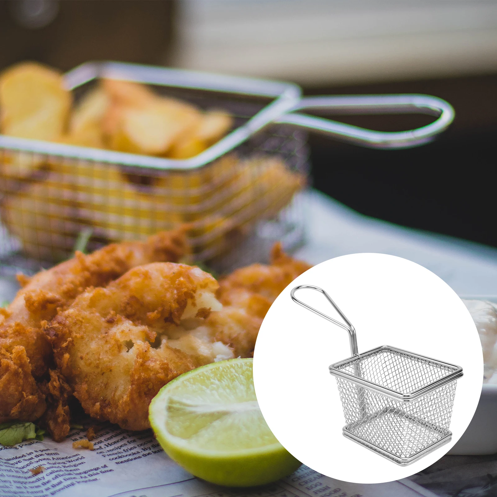 

1Pcs Fried Basket Stainless Steel Frying Basket with Reinforced Handle Large Capacity Multipurpose Kitchen Oil Filter