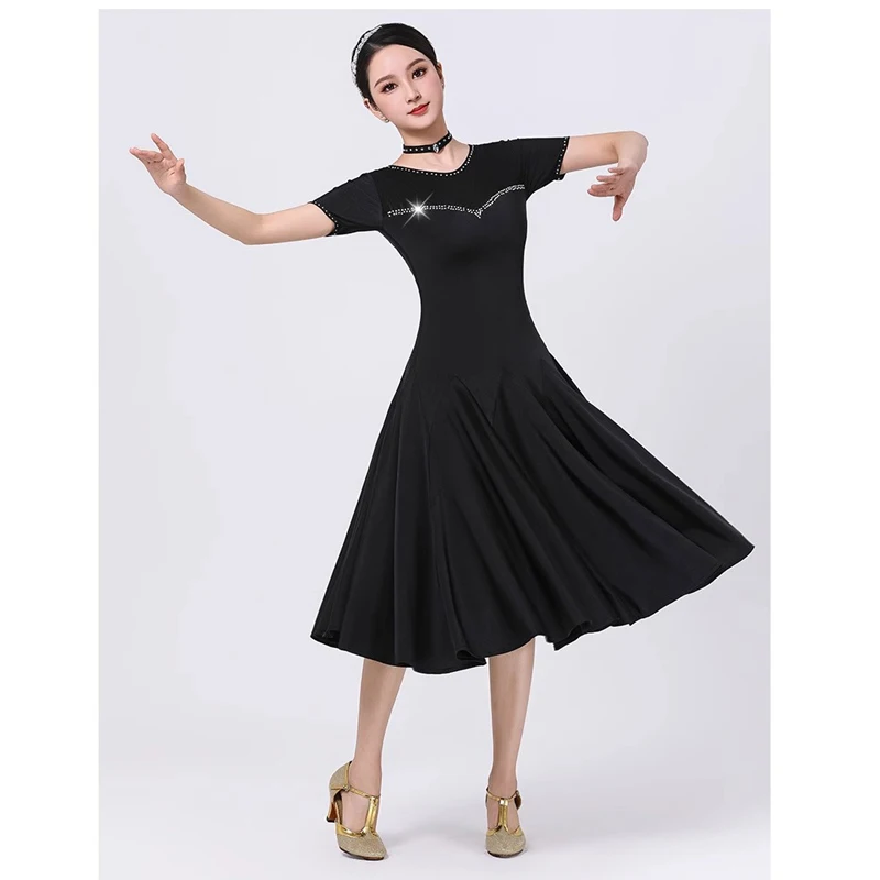 

Новое платье для бальных танцев, женская стандартная одежда для вальса, современный танцевальный костюм с короткими рукавами, международный танцевальный костюм