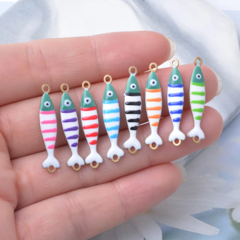 6 Stück Meereslebewesen Lange Fisch-Halsketten-Anhänger aus Kupfer, beidseitig emailliert, Schlüsselanhänger, Fisch-Charms, DIY-Schmuckzubehör – Detail 4