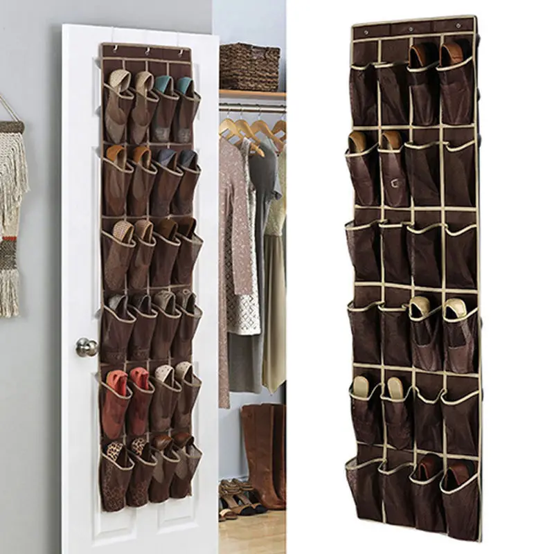 Creative Door Shoe Storage Hanging Bag Brown 24 Pockets Shoe Hanging Organizer Storage Bag Door Rack Wall Closet Space Holder