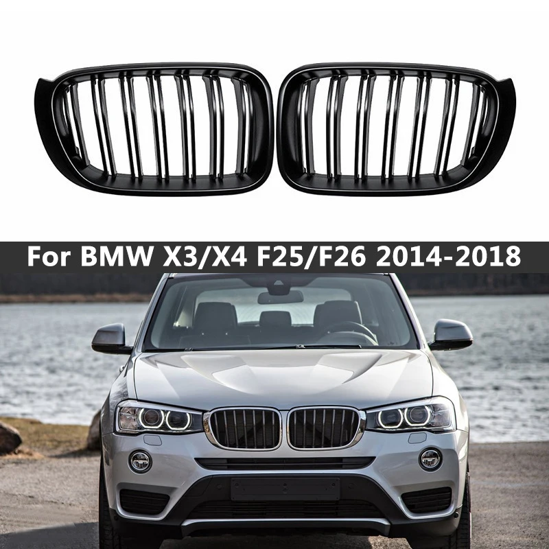 

Пара Для BMW F25 F26 X3 X4 2014-2018 матовый блесек для губ, черные, M Цвет, двойная планка, передний бампер, гоночные решетки, автостайлинг