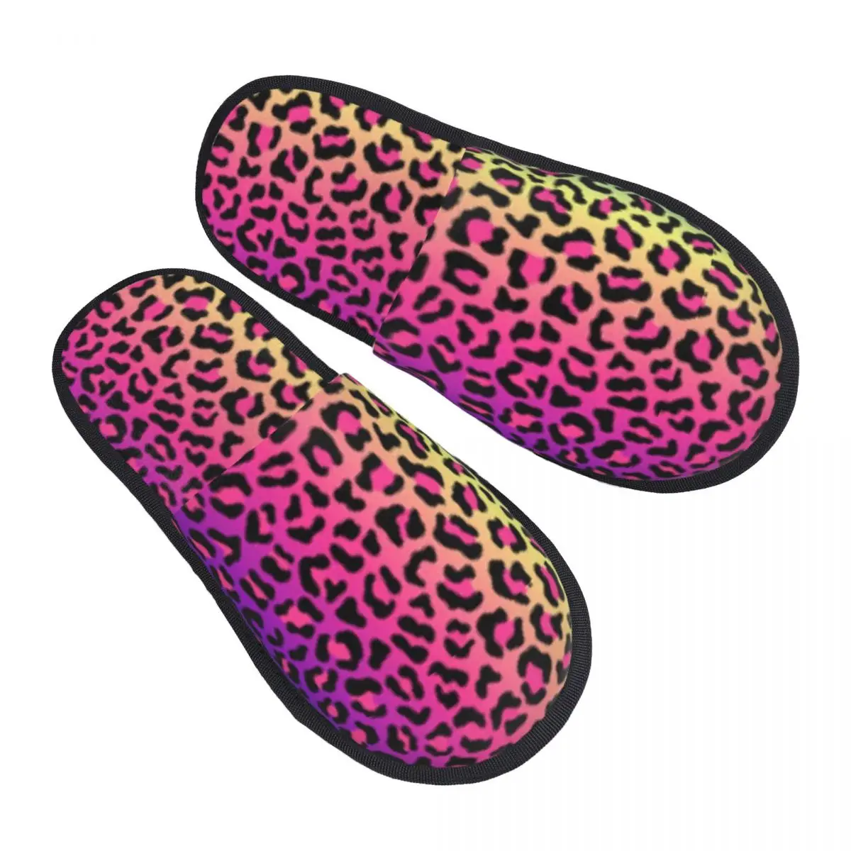 Custom Rainbow Leopard Tiger Cheetah Print Pattern Soft Memory Foam House Slippers Women Comfy Warm Anti-skid Sole Slipper