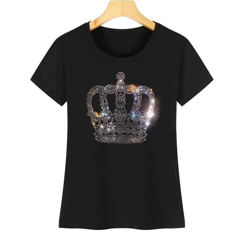 

The design of the crown and rhinestone is paired with a women's summer short-sleeved ice silk cotton casual T-shirt