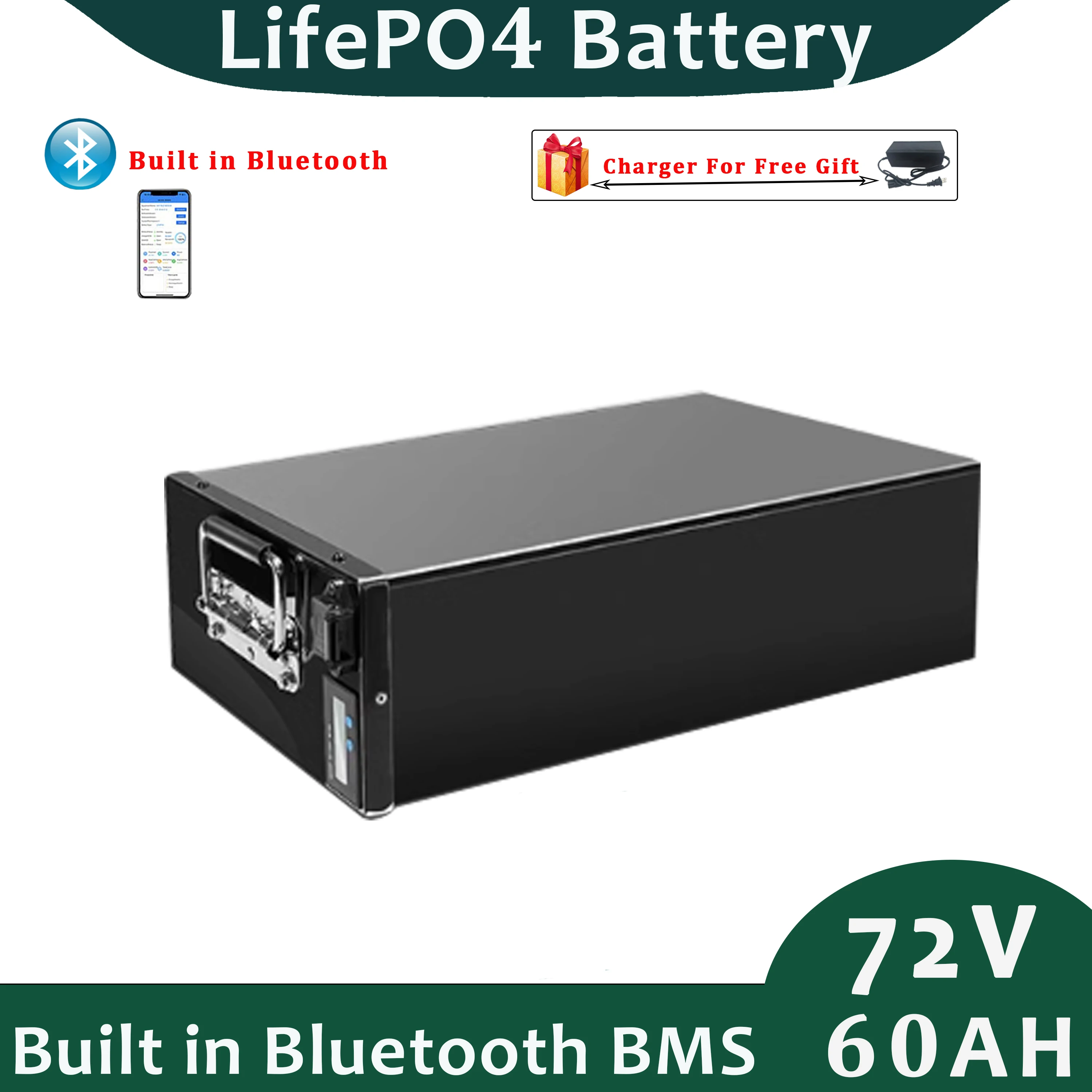 LFP Lithium Iron Phosphate Battery Pack 72v 60ah Built in Bluetooth BMS Perfect for Solar System