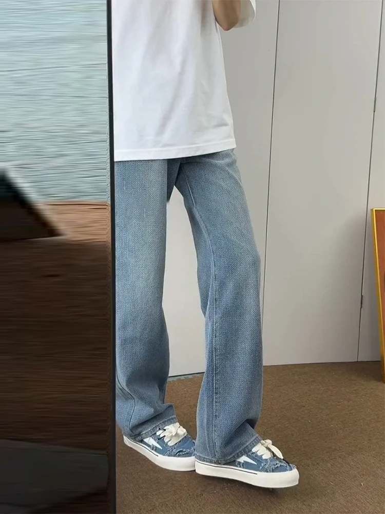 

Светло-голубые мужские летние тонкие прямые джинсы с принтом «Галактика», средней высоты посадки, повседневные, молодежные, модные, прямого кроя...