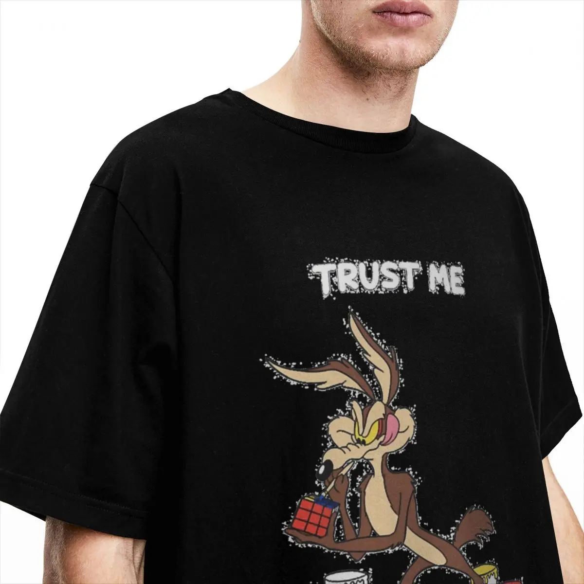 Men T-Shirt Trust Me I Am A Genius T Shirts Hippie Wile E Coyote Cartoon Summer Tee Shirt Streetwear Pattern Cotton Tops Gift