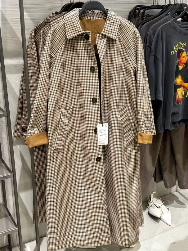

Double-Sided Wear Long Loose Straight Cut Collar Autumn Commuter Windbreaker Korean Sle Polyester Fiber Ladies Coat