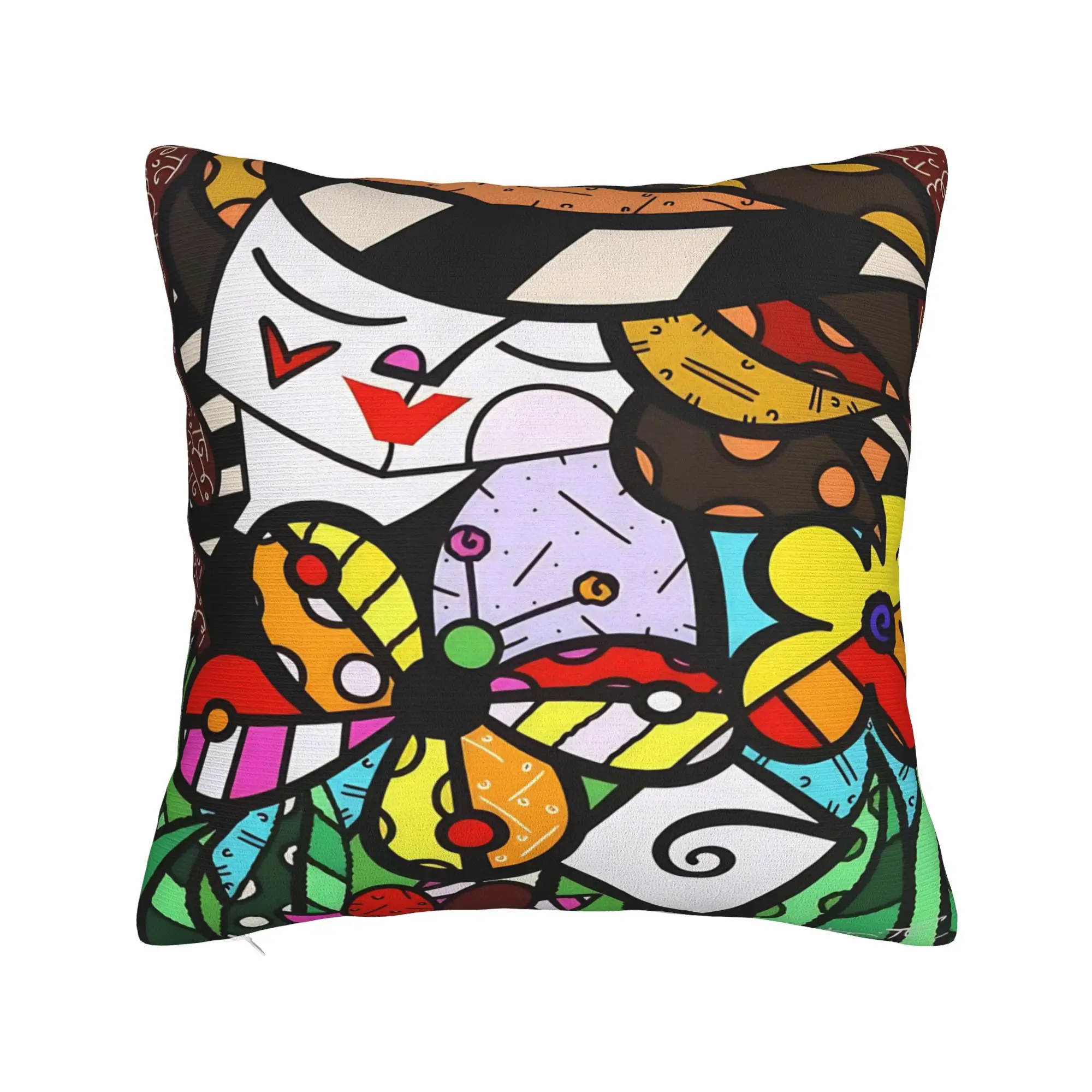 Britto Abstract Art Movement Anime  Pillow Case  Comfy Pillow Cover For Living Room Sofa Vintage Cushion Cover