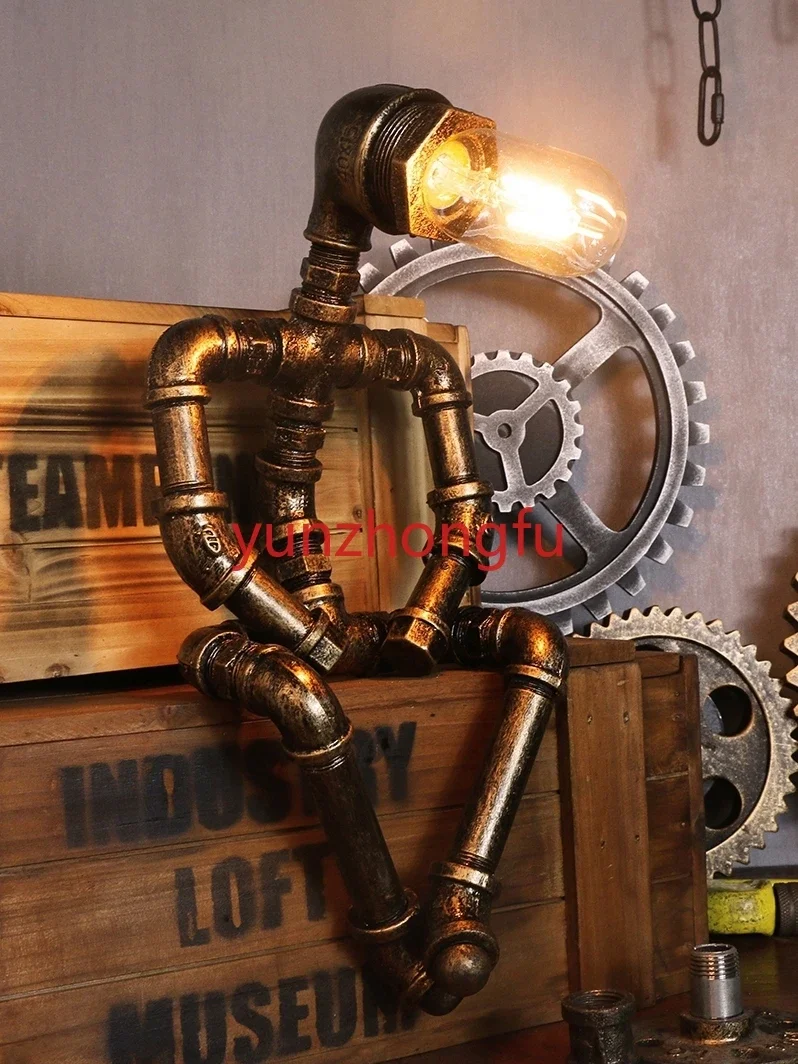 birthday gift coffee bar water pipe robot table lamp decoration  Retro industrial style loft  creative punk