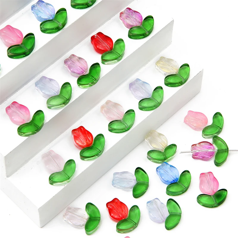 New 10/20Sets Handmade Glass Tulip Flower Beads Charm for Earring Bracelet Necklace DIY Jewelry Making Craft Colorful Beads