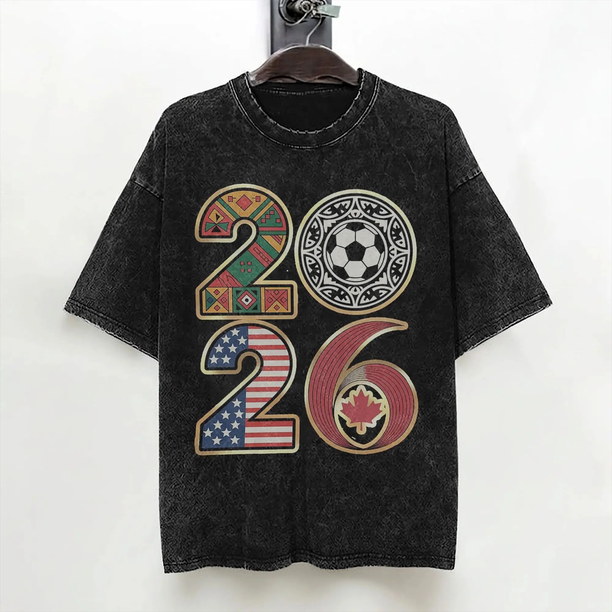 Usa Canada Mexico Soccer 2026 T Shirts Washed 100% Cotton T-Shirts Football Match Men Women Streetwear Graphic Printed Tees