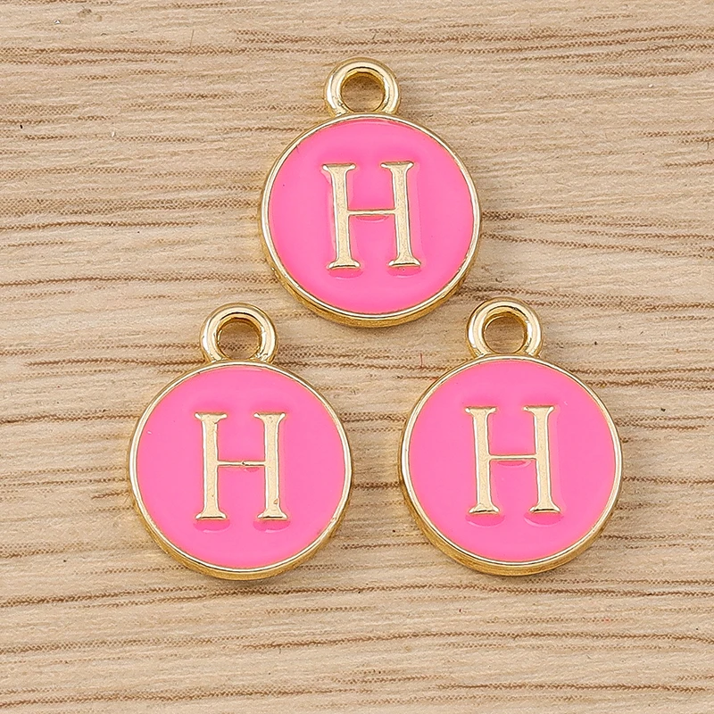 10 Stück niedliche, doppelseitige Buchstabenanhänger aus Emaille, Alphabet A-Z, zum Basteln von Schmuck, für Namens-Ohrringe, Halsketten und DIY-Bastelarbeiten. – Detail 10