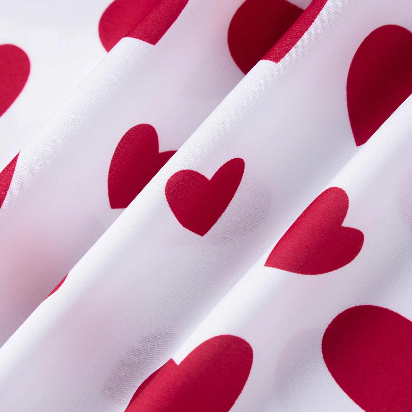 Dames zomer satijn feest hartprint mini-jurk modieuze Valentijnsdag ronde hals mouwloze bont ruches jurken