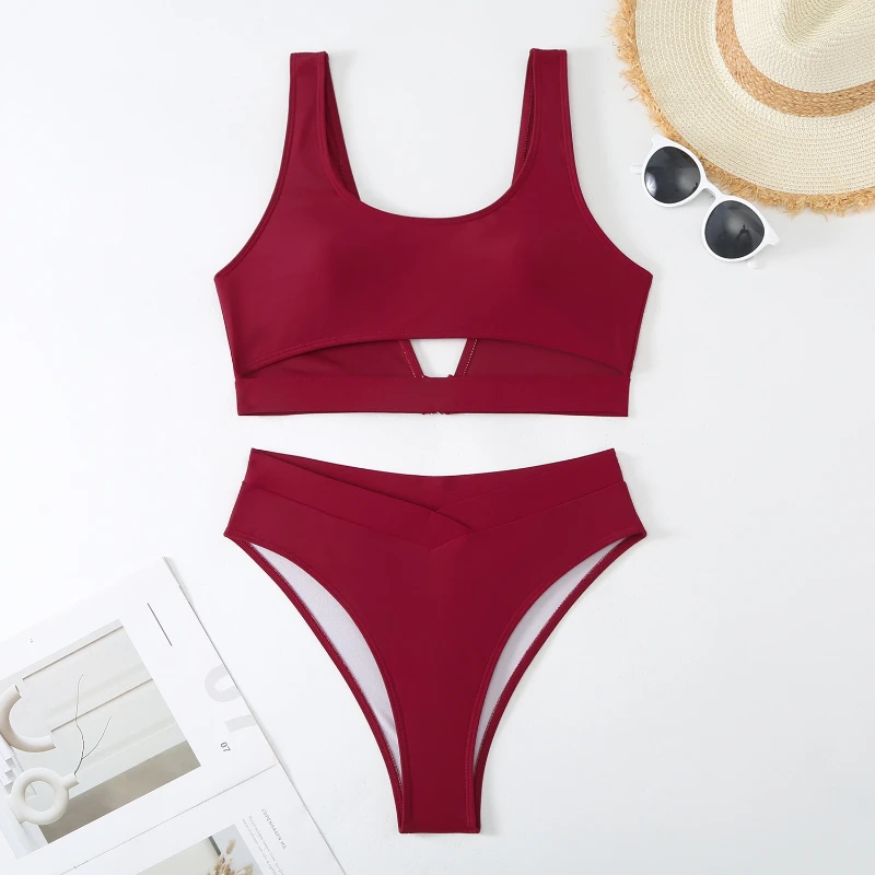 Bikini taille basse pour femme, maillot de bain uni, soutien-gorge push-up, style brésilien, vêtements de plage, nouvelle collection