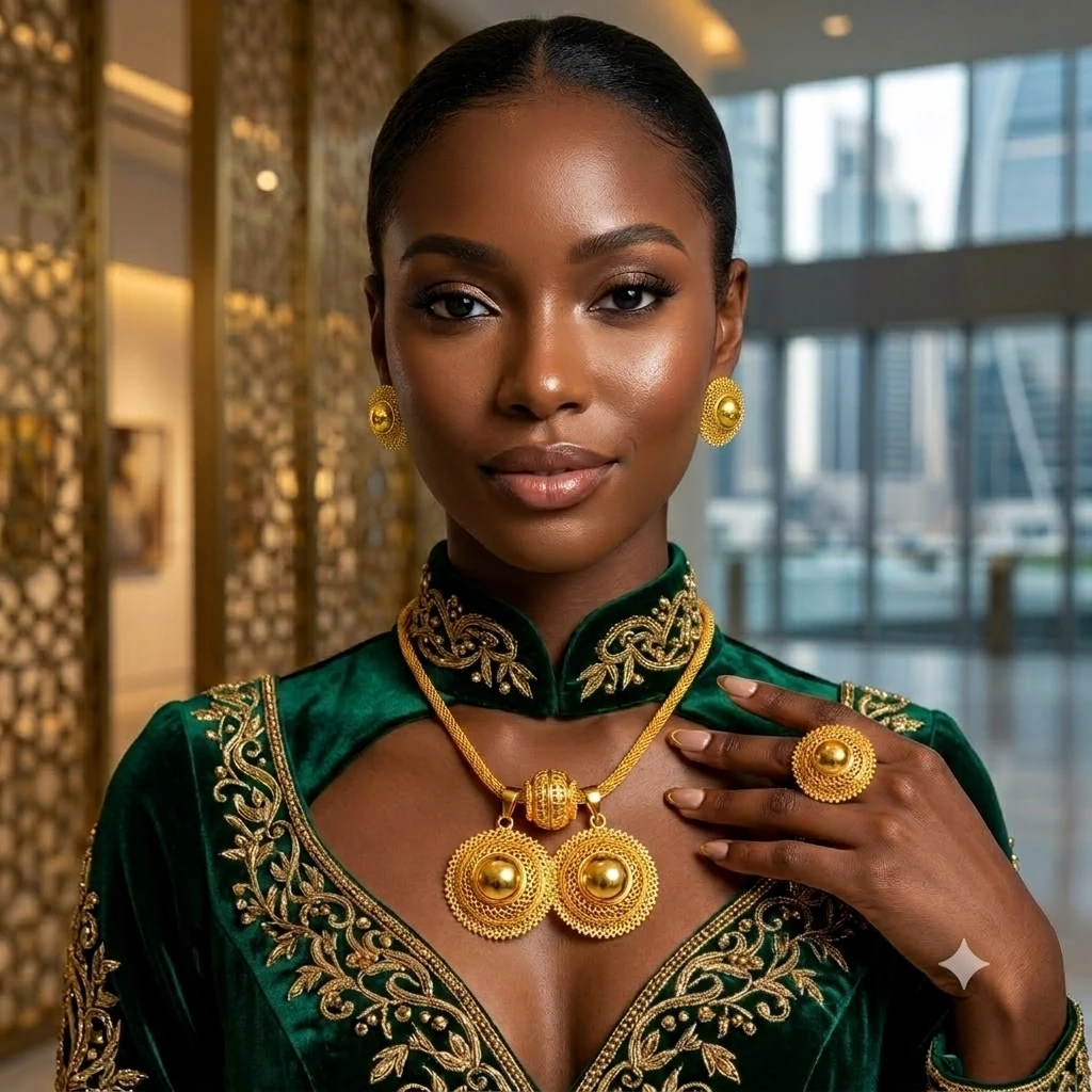 Luxury Brazilian 24k Gold Plated Jewelry Sets For Women Ethiopian Dubai Bridal Necklace And Earrings Set Wedding Party Gift