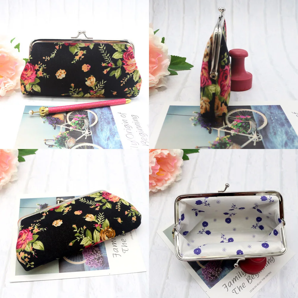 Cartera de microterciopelo con estampado de flores y rosas largas, bolso de mano de lona, tarjetero, bolsa para llaves