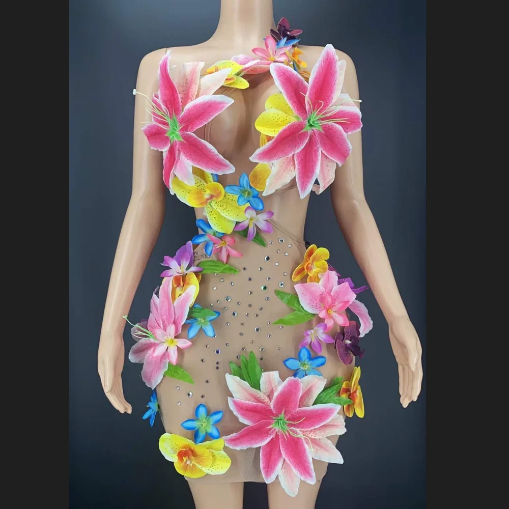 Nackte Strass steine Blumen rücken frei sexy Frauen Kleid Modenschau Modell Performance Kostüme Party Club Rave Festival Kleidung