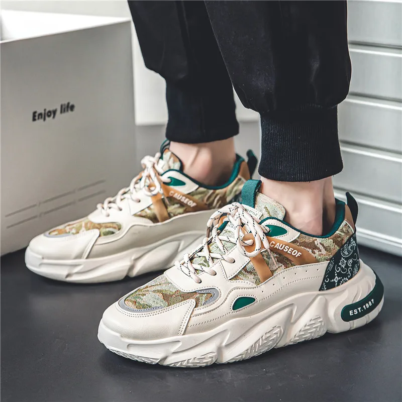 

New Spring Casual Shoes Fashionable Outdoor Sports Shoes Korean Trendy Thick Bottom Old Man Shoes Breathable for Men Tenis