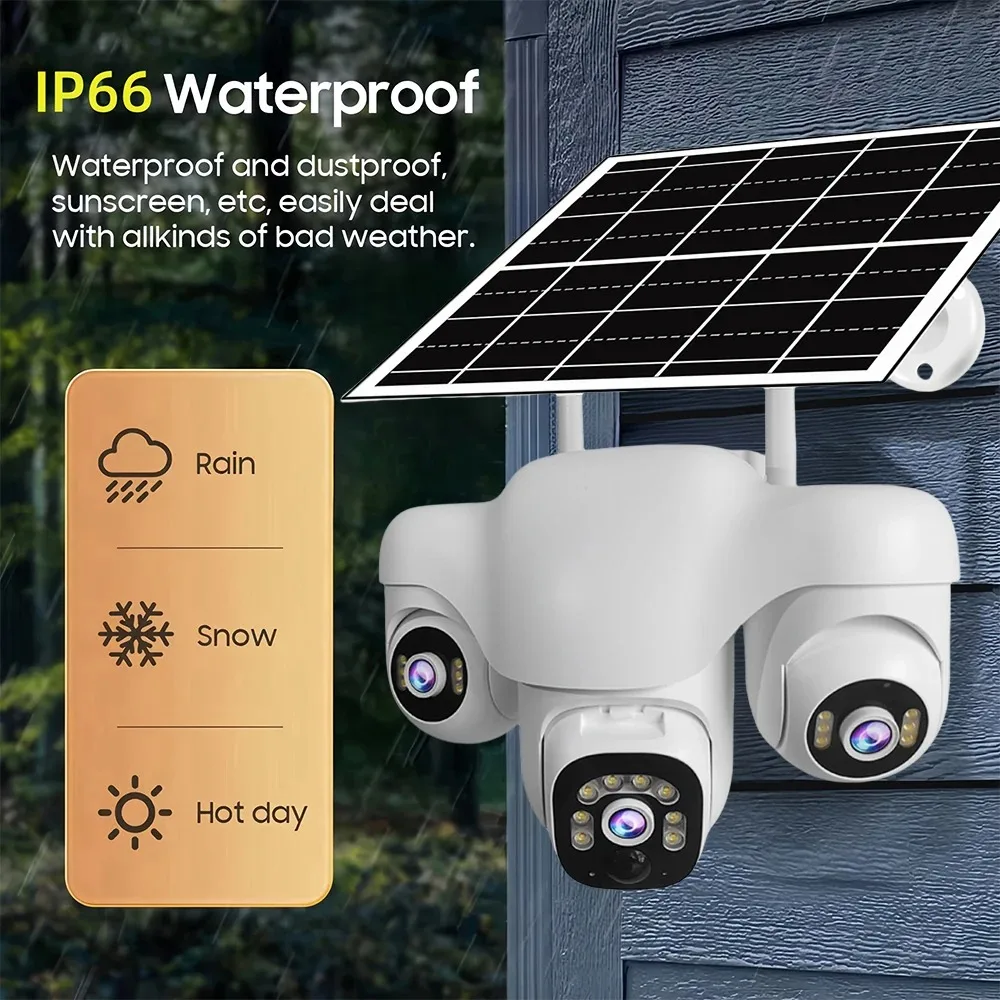 Camera 360° Outdoor 4G Solar Camera 15MP HD Triple Lens Waterproof CCTV Night Vision Two-Way Audio Camera Mobile Tracking IP Cam