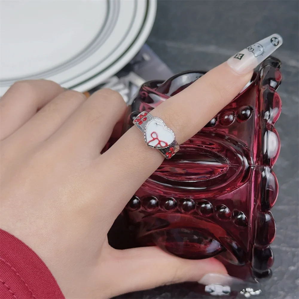 Retro-Herz-Schleifenring mit offenem Ende für Damen, süßer, cooler, scharfer Ring im „Spicy Girl“-Stil, einzigartiges Design, vielseitig kombinierbares Accessoire, Geschenk. – Detail 2