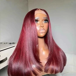 Reddish Brown Straight Layered Lace Front Wigs HD Transparent 13x4 Lace Wigs Copper Red 180 Density Synthetic Glueless Wigs