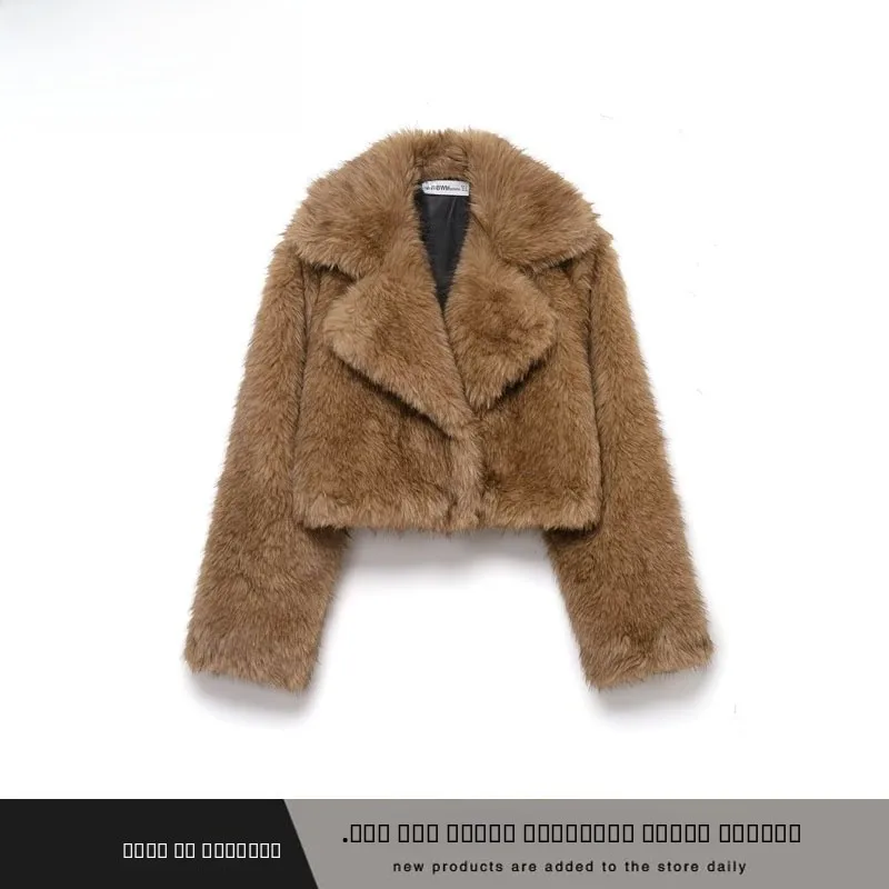 Faionable ort تأثير الفراء الاصطناعي ملابس خارجية ZR Sle جديد الخريف الشتاء المرأة فضفاضة تناسب طويلة Sve معطف مزدوج الصدر