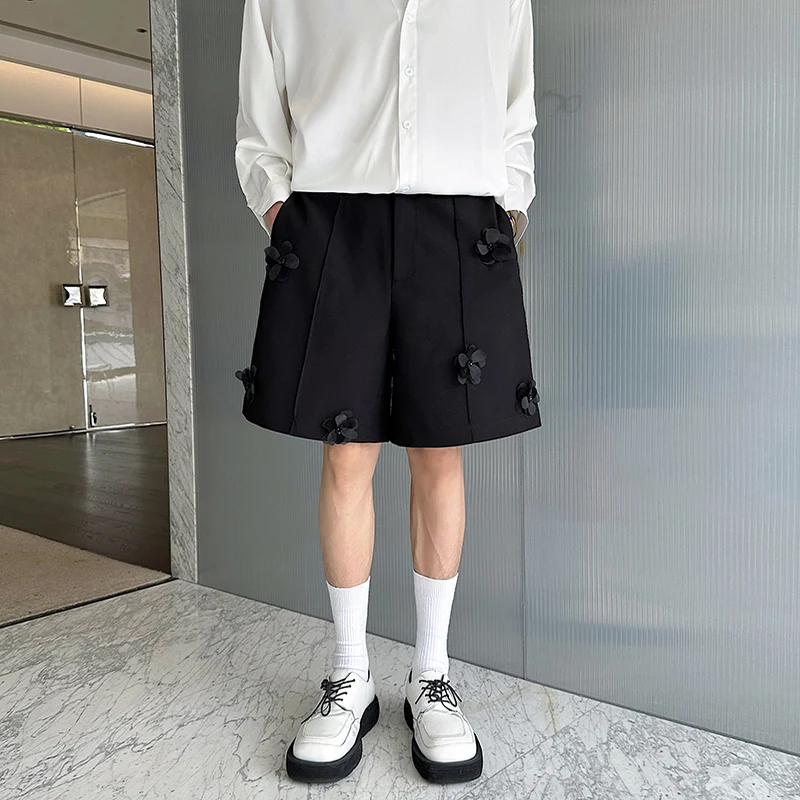 

Мужские летние шорты ручной работы с широкими штанинами до середины икры, с декоративными бусинами и цветами, повседневные, удобные, дышащие