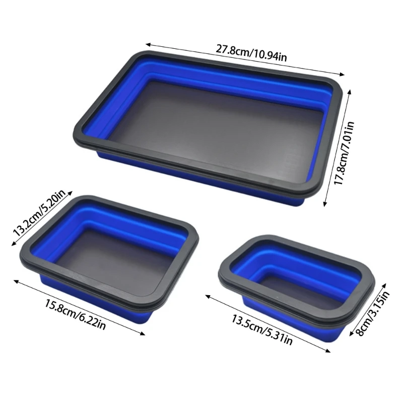 3 Pack Silicone Magnetic Parts Trays, Foldable Metal Component Storage Space Saving Organizer for Efficient Workstations