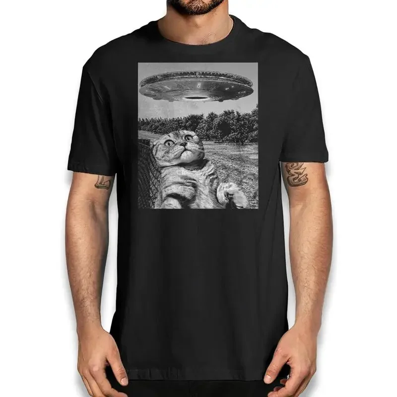 Funny Cat Lovers T Shirt Alien Ufo Selfie Novelty