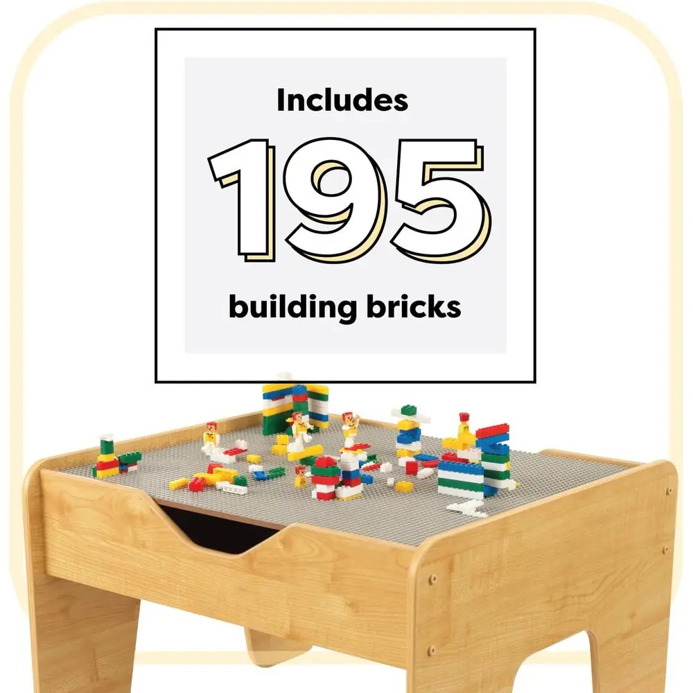 Tavolo da attività in legno KidKraft grigio e naturale con 195 mattoni, tavola reversibile, ideale dai 3 anni in su