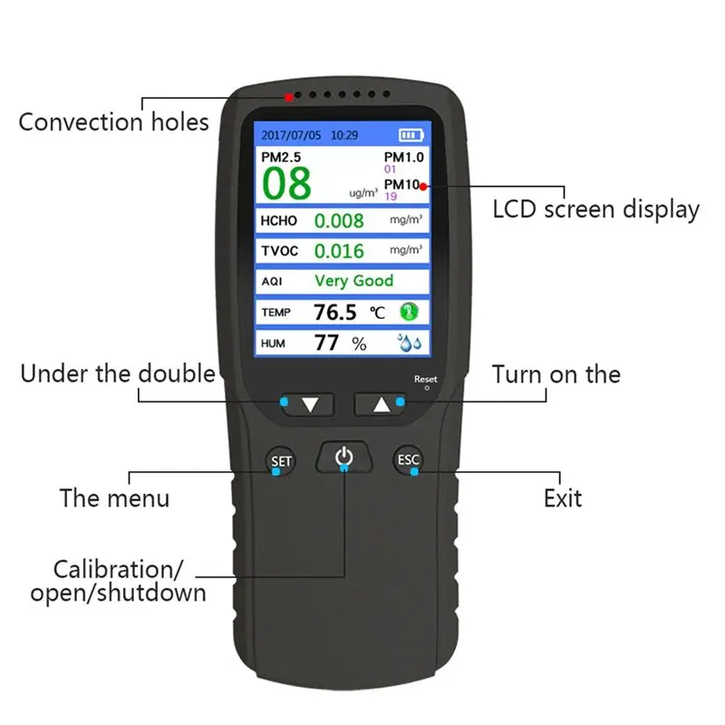 

AS94-1 Set Air Quality Monitor Indoor Air Pollution Meter Mini Dust Tester Formaldehyde Detector Gas Detector