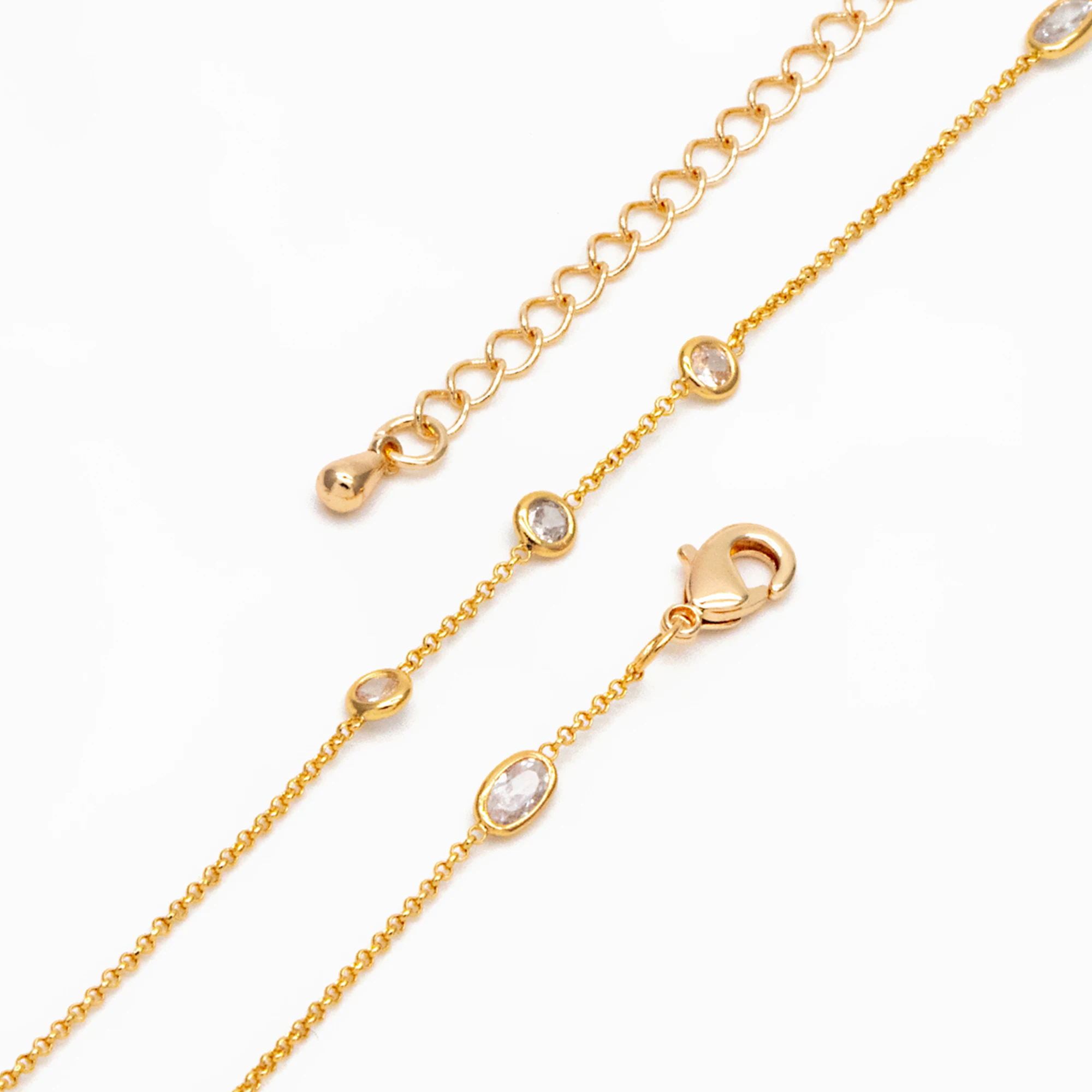 CZ Pave Gold Oval and Round Beads Chain, Adjustable Necklace with Extender, 18K Gold Plated Brass, Ready to Wear (#LK-612)