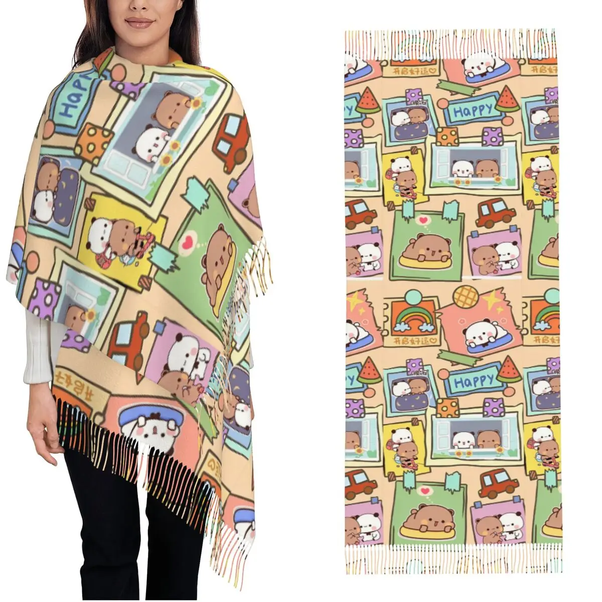 Ladies Scarf Outdoor Bubu And Dudu Headwear Scarves with Long Tassel y2k Cool Shawls and Wrap Winter Custom Bandana