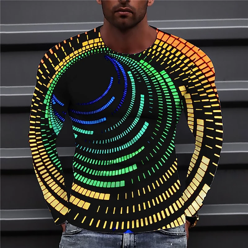 Spiral Stripe 3D Printed T-Shirts Men Woman Fashion Long Sleeved T Shirt Oversized Harajuku Pullovers Kids Tees Tops Clothing