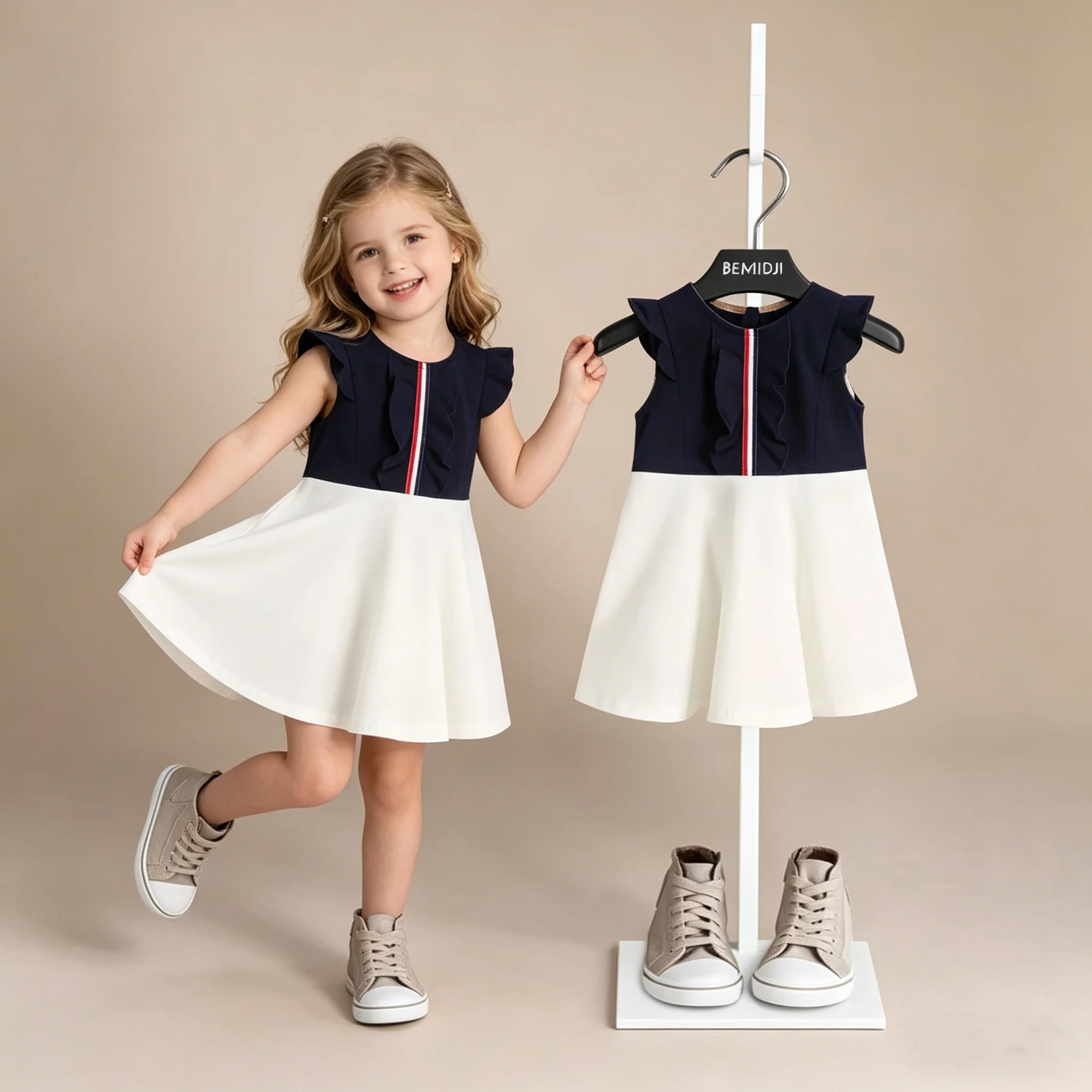 Summer Girl Clothes Kids Dresses for Girls Cotton Splicing Ribbon Dress Baby Party Wedding sleeveless Children Princess Dress