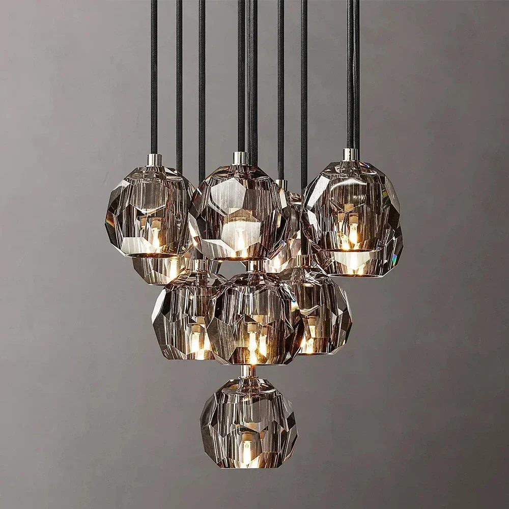 

Modern LED Smoke Gray round Chandelier Cluster Bedroom Ceiling Pendant Lamp Crystal Chandelier for Living Room