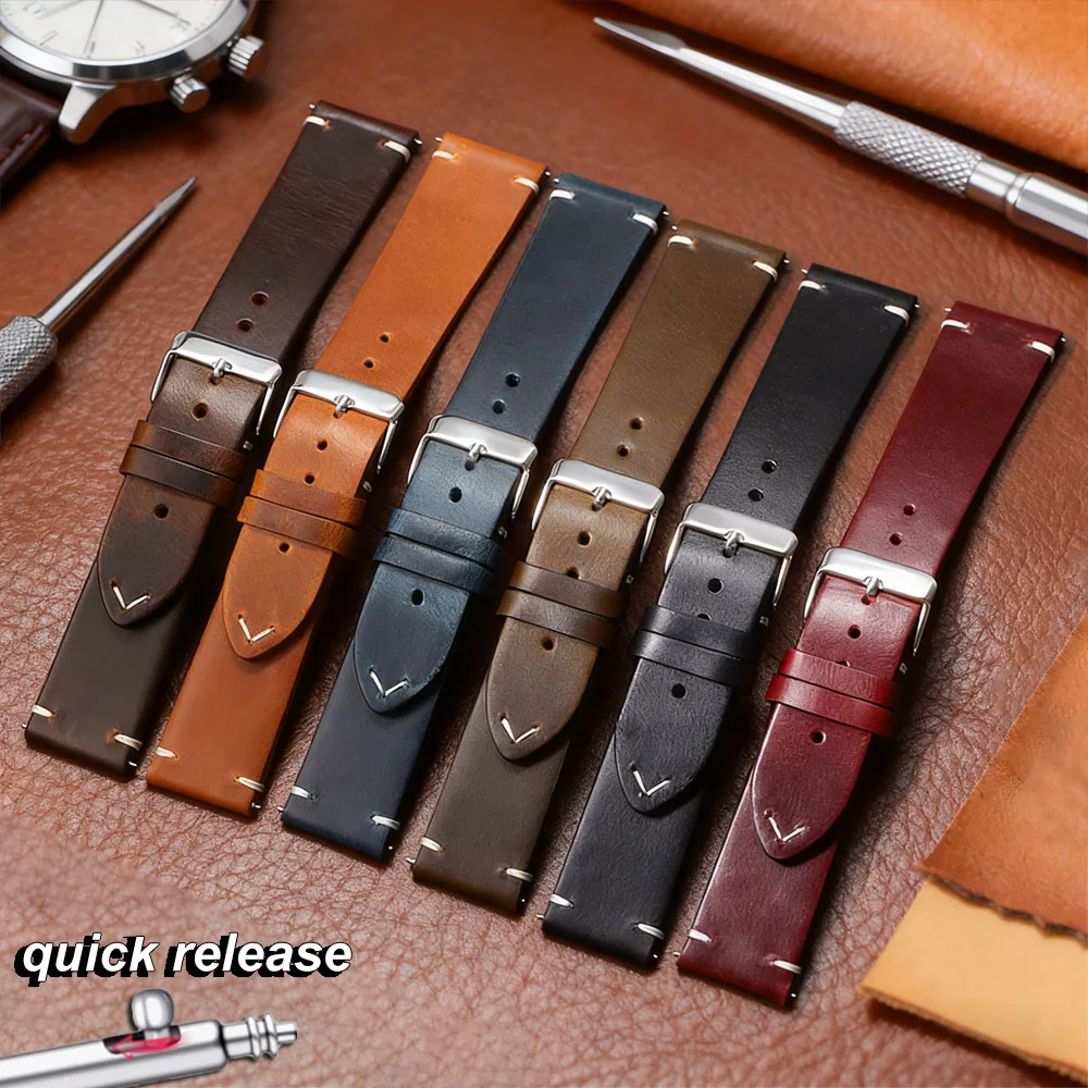 Universelles Rindslederarmband mit Nähten, 20 mm, 22 mm, für Omega für Seiko Uhrenarmband, Vintage-Ölwachs-Lederarmband, 18 mm, 19 mm, 21 mm, 24 mm