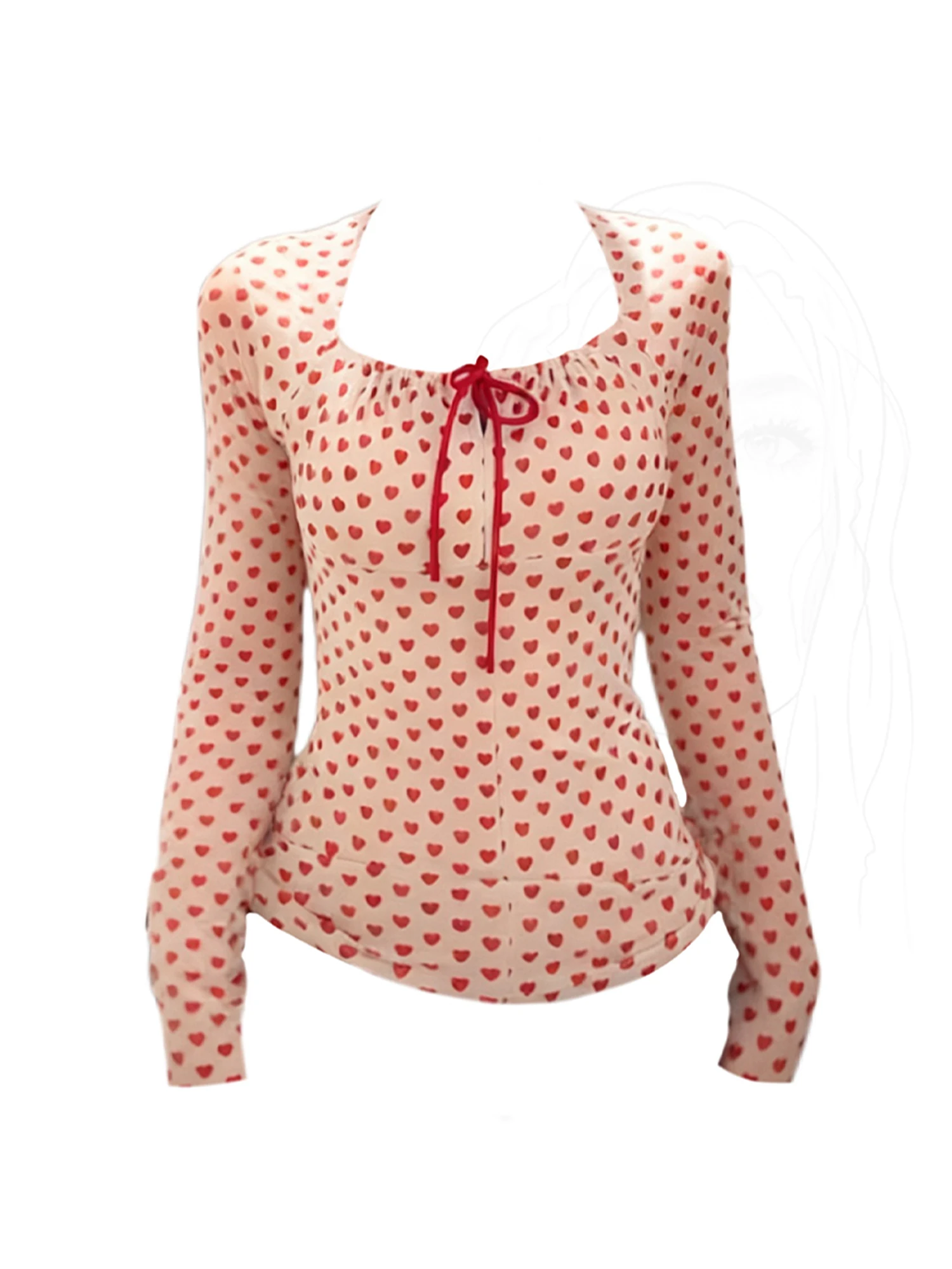 

Женская розовая футболка с квадратным воротником и принтом Y2k, винтажная эстетичная футболка Harajuku Gyaru, футболки с длинными рукавами, одежда 2000-х годов, осень