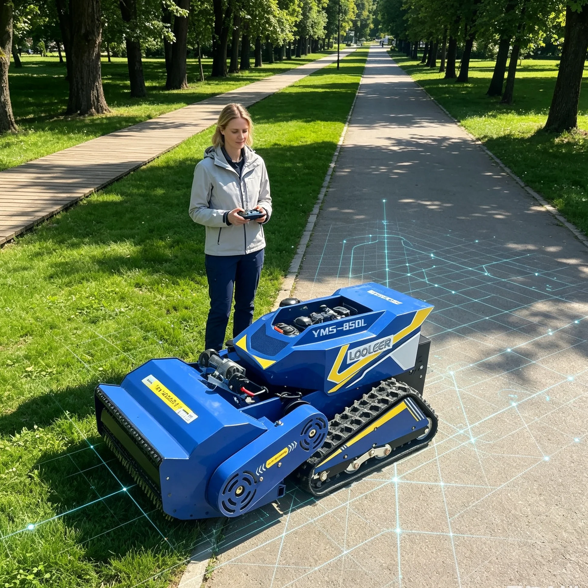 Customized High‑Altitude Mountain Tea Garden 1000SM Remote Lawn Mower, Eye‑Catching Blue Shell, Upgradeable Industrial Remote