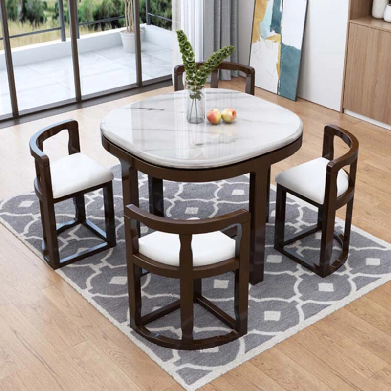 Marble dining table with 4 chairs set combination simple modern small apartment home kitchen furniture