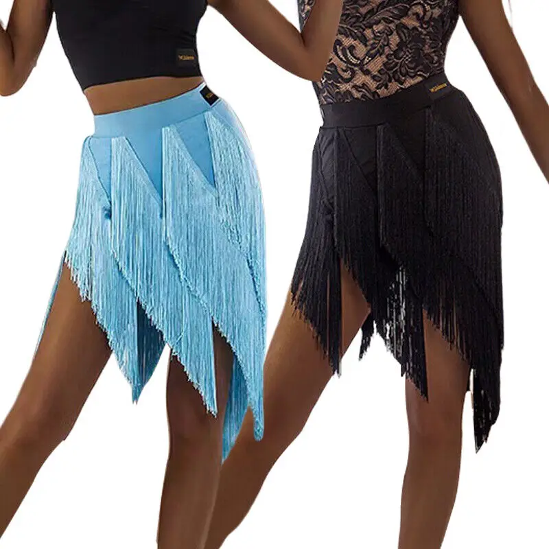 Women Latin Dance Skirt Tassels Fringes Dress Ballroom Salsa Samba Tango Layer Competition Performamnce Salsa Latin Fringe Skirt