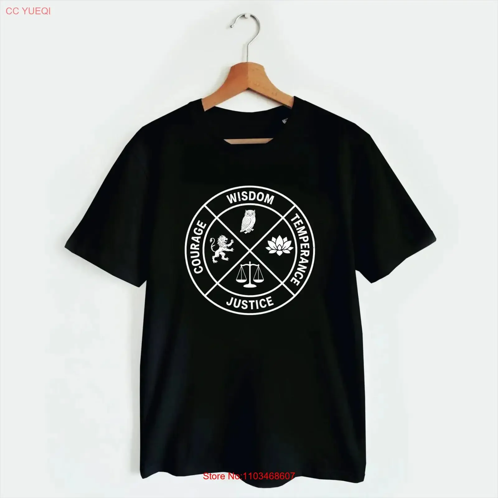 T-shirt stoïcien Les 4 vertus : courage, sagesse, tempérance, justice, philosophie ancienne, vintage, lavé, doux, vêtements de créateur