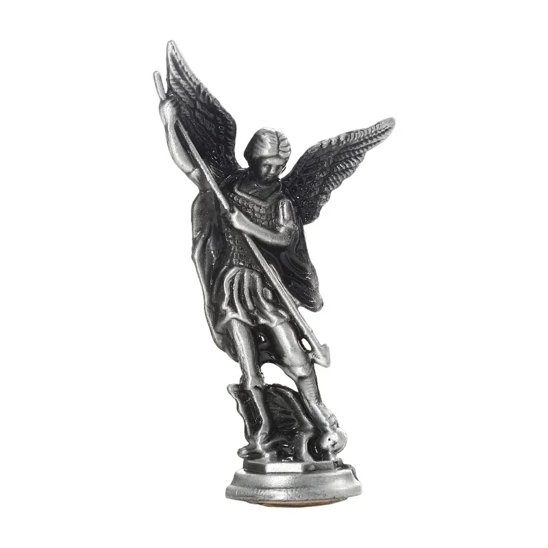 Christian Saint Michael FigurineThe Archangel Defeating Satan Guardian Statues Zinc Alloy Ctafts for Home Room Tabletop Desktop