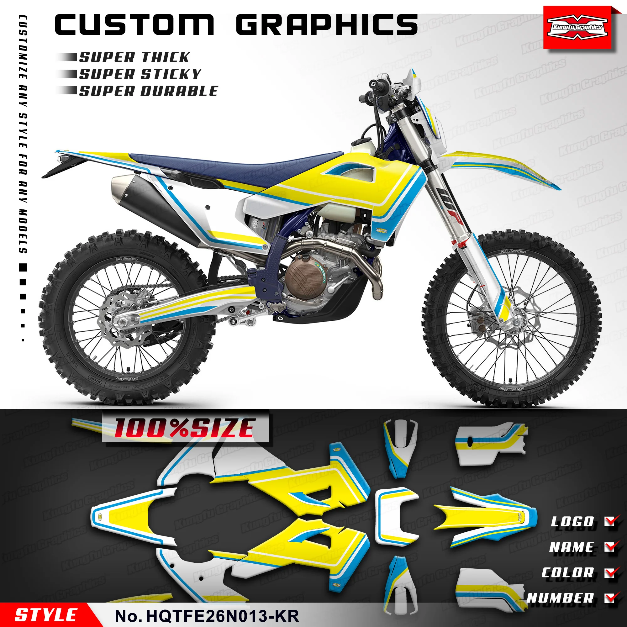 

KUNGFU GRAPHICS MX Stickers Motorcycle Decals for Husqvarna TE 125 250 300 300pro FE 350s 350pro 450 501s 2026 Glossy Laminate