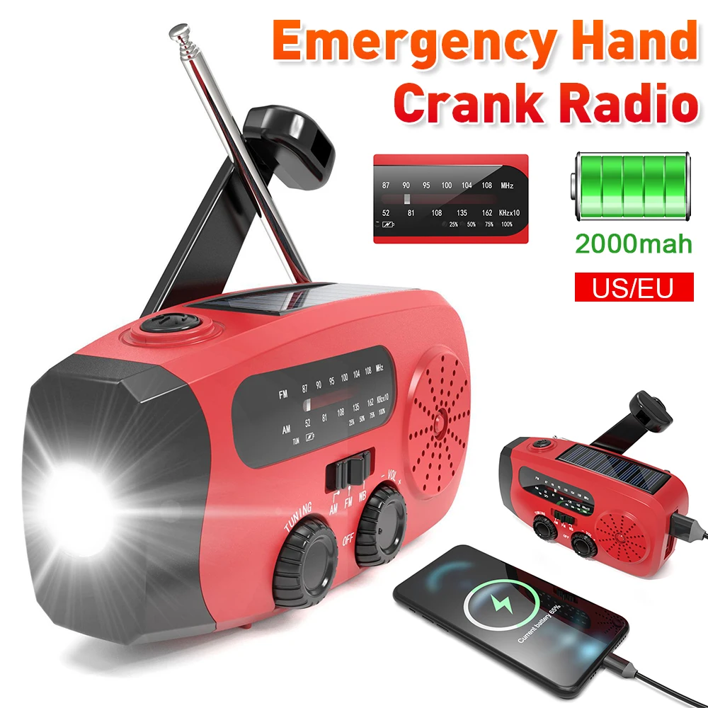 Emergency Multifunction Radio Hand Crank Solar Radio USB FM/ AM/ NOAA WB Weather Radios Emergency Flashlight Power Bank